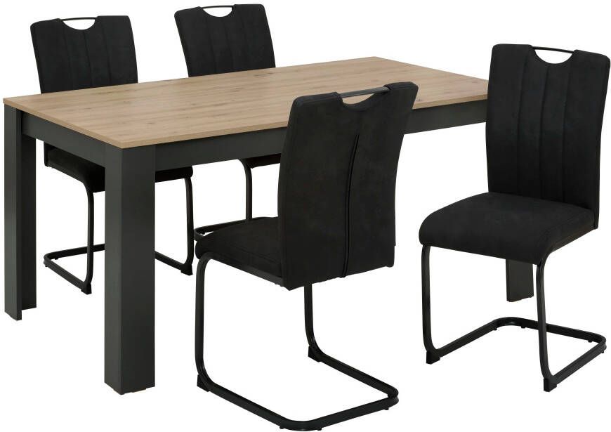 Home affaire Eethoek Napoli 5-delige eethoek met moderne sledestoel en eettafel (set 5-delig)