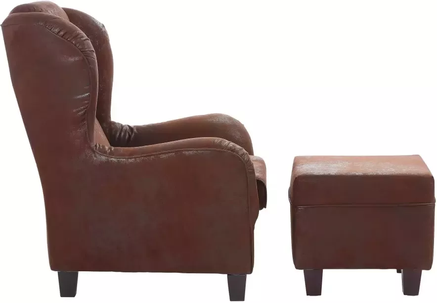 Home affaire Fauteuil Oliver Oorfauteuil met poef microvezel antieke look (2 stuks) - Foto 5