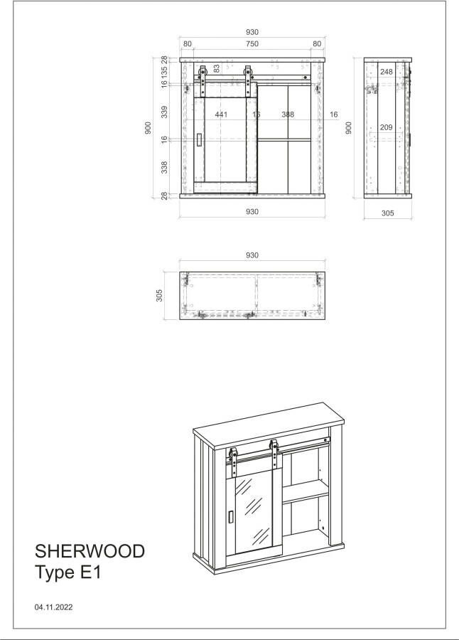 Home affaire Hangend kastje Sherwood met schuurdeurbeslag van metaal hoogte 90 cm - Foto 4