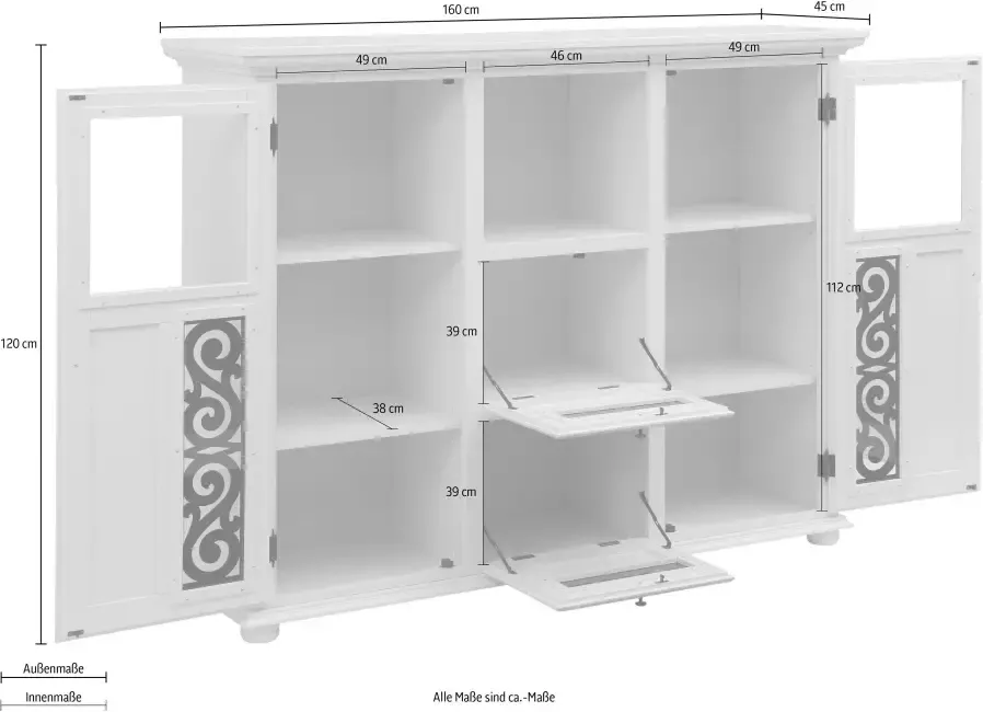 Home affaire Highboard Arabesk met decoratief freeswerk vele opbergmogelijkheden breedte 160 cm - Foto 4