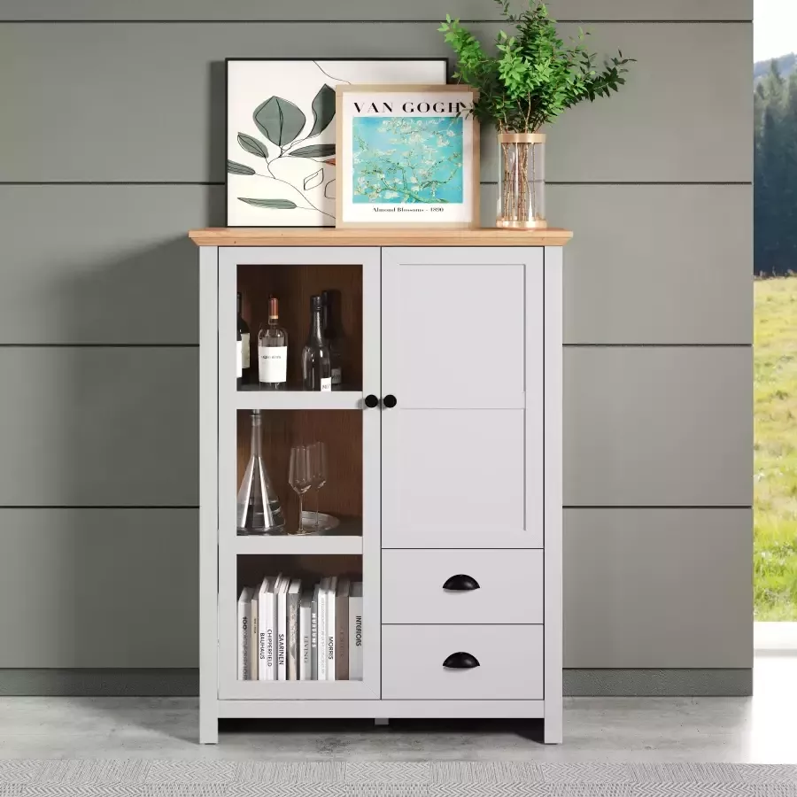 Home affaire Highboard Herzwill Breedte 97 cm hoogte 130 cm bergruimte deuren en romp mat grijs - Foto 3