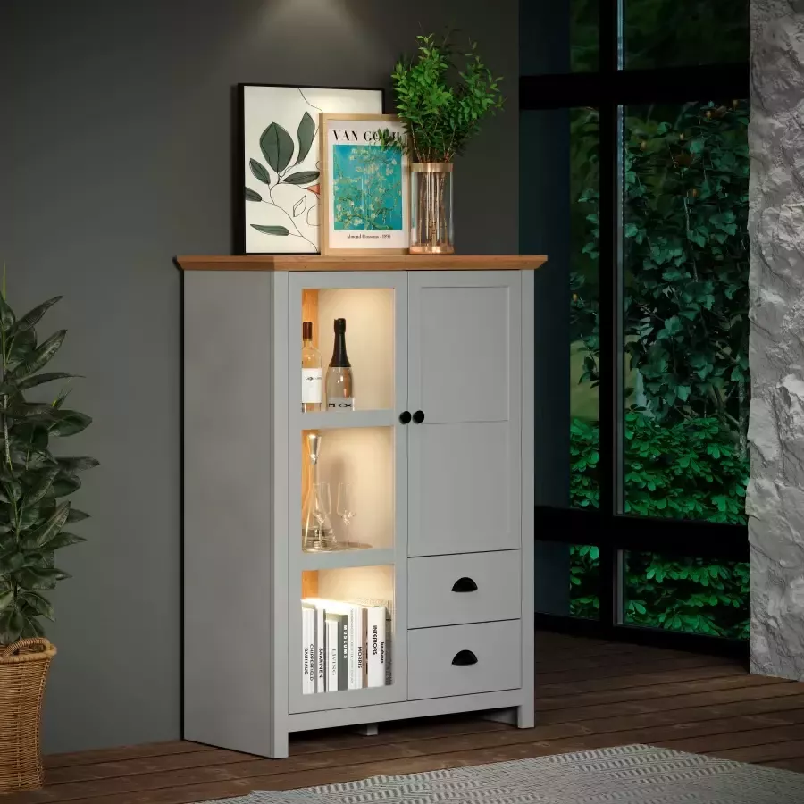 Home affaire Highboard Herzwill Breedte 97 cm hoogte 130 cm bergruimte deuren en romp mat grijs - Foto 5