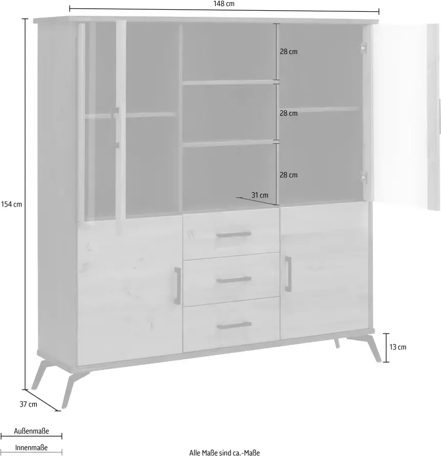 Home affaire Highboard Lisa met metalen handgrepen hoogte 154 cm