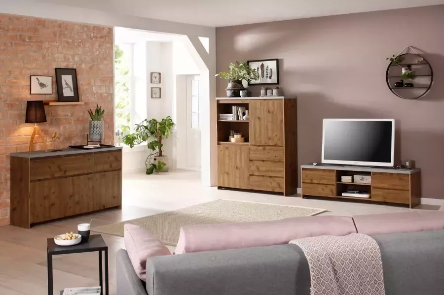 Home affaire Highboard Maribo Commode in moderne landhuisstijl met betonnen bovenblad breedte 140 cm - Foto 2