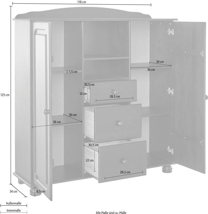 Home affaire Highboard Mette met 3 laden en verstelbare planken - Foto 2