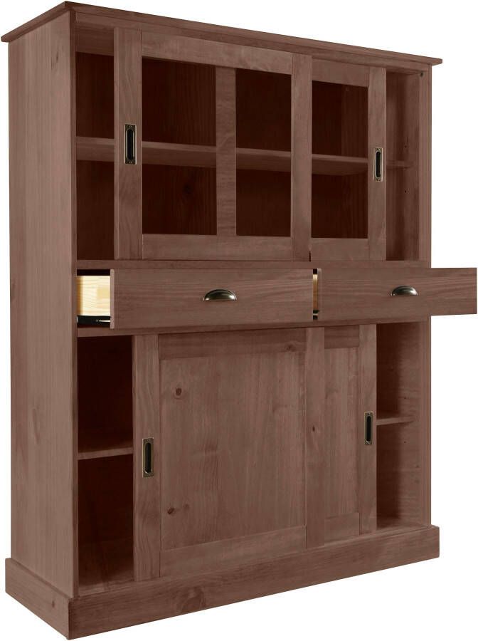 Home affaire Highboard Schröder met 2 glazen en 2 houten deuren 2 laden gemaakt van massief grenen - Foto 5
