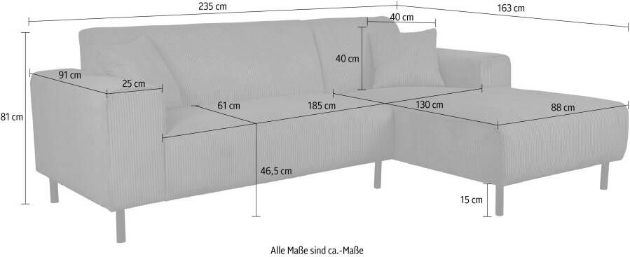 Home affaire Hoekbank ARROS L-vorm incl. losse sierkussens afmetingen b d h: 235 163 81 cm ook in ribfluweel - Foto 4