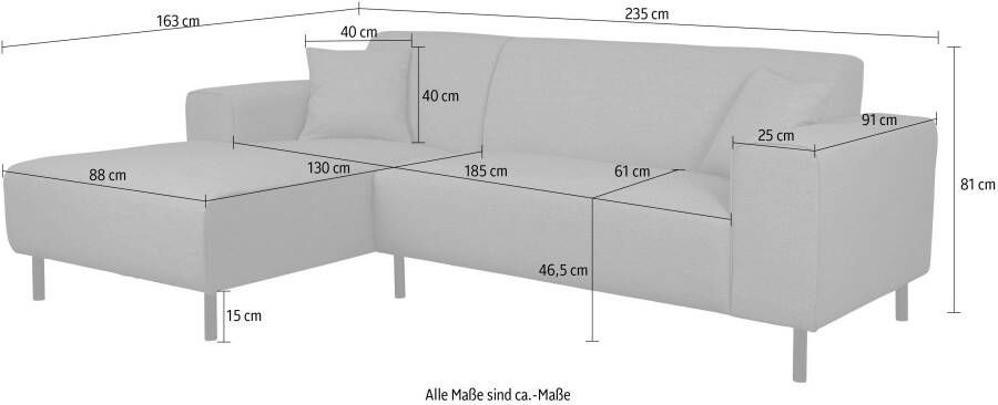 Home affaire Hoekbank ARROS L-vorm incl. losse sierkussens afmetingen b d h: 235 163 81 cm ook in ribfluweel - Foto 4