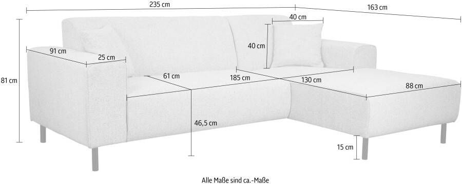 Home affaire Hoekbank ARROS L-vorm incl. losse sierkussens afmetingen b d h: 235 163 81 cm ook in ribfluweel - Foto 4