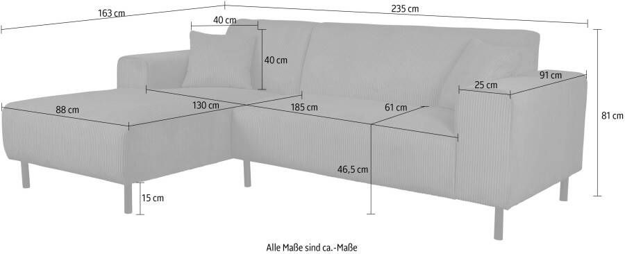 Home affaire Hoekbank ARROS L-Form incl. losse sierkussens afmetingen b d h: 235 163 81 cm ook in ribfluweel - Foto 4