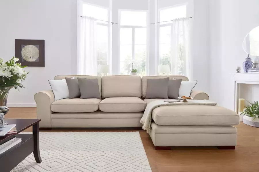 Home affaire Hoekbank Broughton L-vorm zacht zitcomfort incl. 4 sierkussens opstaande naad