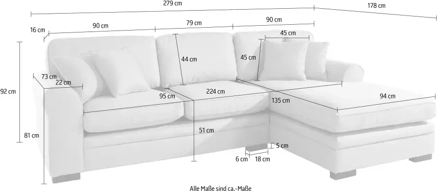 Home affaire Hoekbank Broughton L-vorm zacht zitcomfort incl. 4 sierkussens opstaande naad - Foto 5
