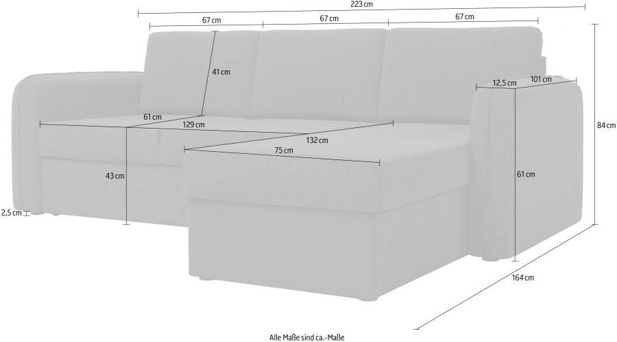 Home affaire Hoekbank Delaware L-Form met slaapbank functie en opbergruimte breedte 223 cm fijn geweven stof - Foto 5