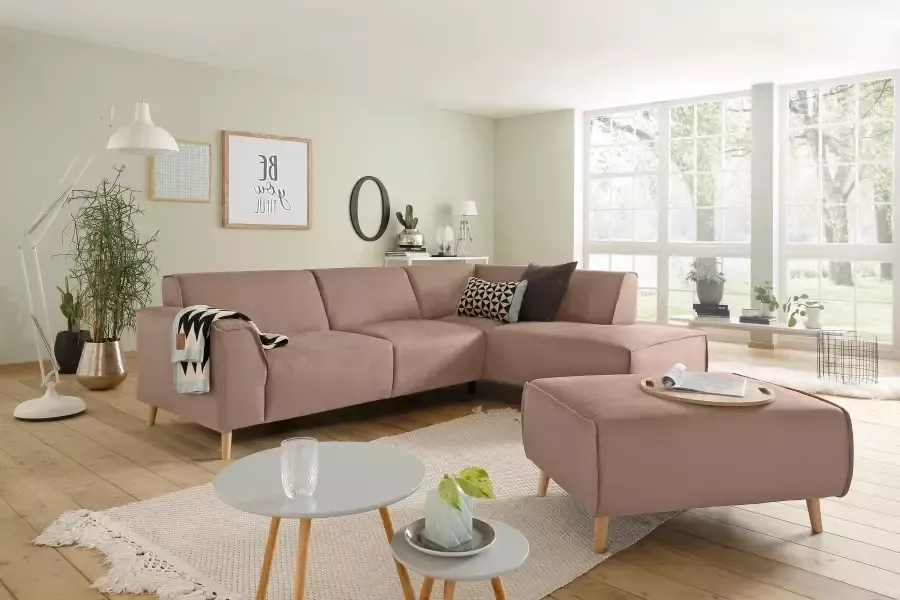 Home affaire Hoekbank Julia L-vorm Binnenveringsinterieur houten poten opstaande naad
