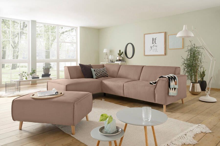 Home affaire Hoekbank Julia L-vorm Binnenveringsinterieur houten poten opstaande naad