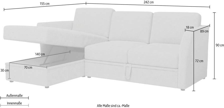 Home affaire Hoekbank Lavars L-vorm slaapbank met slaapfunctie en bergruimte in twee verschillende stofkwaliteiten - Foto 3