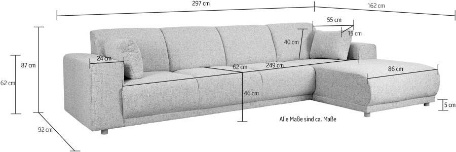 Home affaire Hoekbank LEMPS wahlweise Recamiere links oder rechts L-Form incl. sierkussens afmetingen 297 x 162 cm - Foto 3