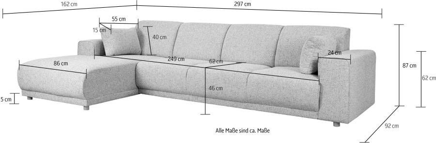 Home affaire Hoekbank LEMPS wahlweise Recamiere links oder rechts L-Form incl. sierkussens afmetingen 297 x 162 cm - Foto 5