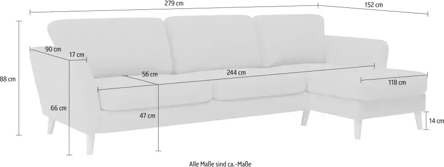 Home affaire Hoekbank MARSEILLE (279x152cm) L-model Rec. Rechts links Massief houten poten van eiken in verschillend overtrekken en kleurvarianten - Foto 4