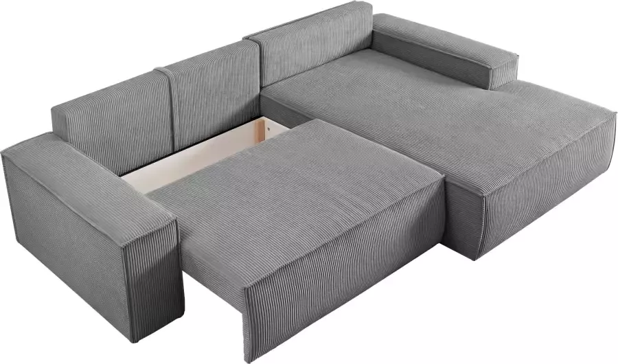 Home affaire Hoekbank SHERWOOD bedbank 267 cm L-model Slaapfunctie met bedlade (210x136 cm) cord vintage fluweel - Foto 13