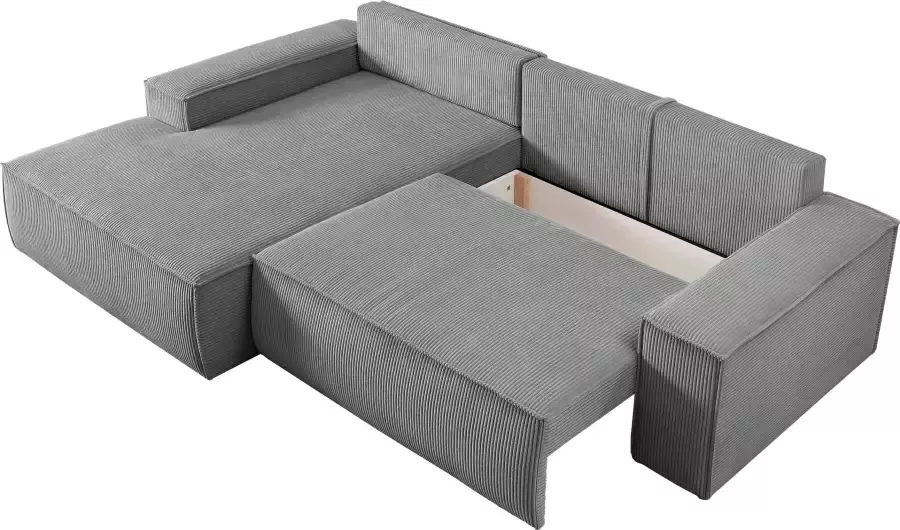 Home affaire Hoekbank SHERWOOD bedbank 267 cm L-model Slaapfunctie met bedlade (210x136 cm) cord vintage fluweel - Foto 10