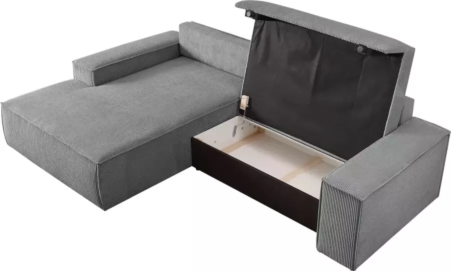 Home affaire Hoekbank SHERWOOD bedbank 267 cm L-model Slaapfunctie met bedlade (210x136 cm) cord vintage fluweel - Foto 8