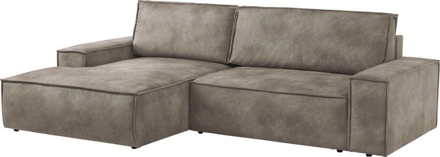 Home affaire Hoekbank SHERWOOD Schlafsofa 267 cm L-Form(ligoppervlak 210x136 cm) en bedkist ribfluweel vintage fluweel velour - Foto 13