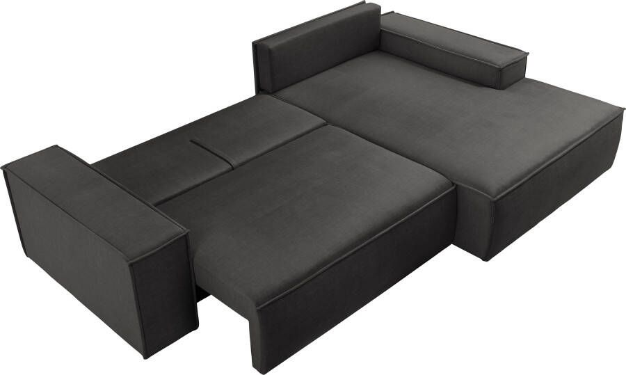 Home affaire Hoekbank SHERWOOD bedbank 267 cm L-model Slaapfunctie met bedlade (210x136 cm) cord vintage fluweel - Foto 8