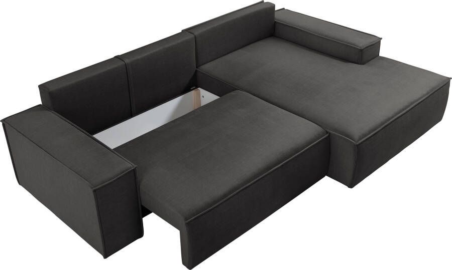 Home affaire Hoekbank SHERWOOD bedbank 267 cm L-model Slaapfunctie met bedlade (210x136 cm) cord vintage fluweel - Foto 9