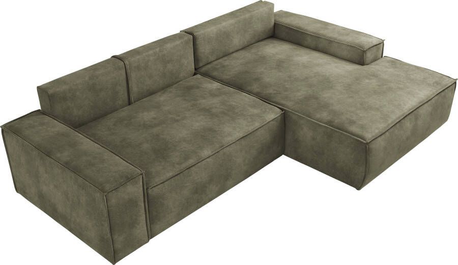 Home affaire Hoekbank SHERWOOD Schlafsofa 267 cm L-Form(ligoppervlak 210x136 cm) en bedkist ribfluweel vintage fluweel velour - Foto 10