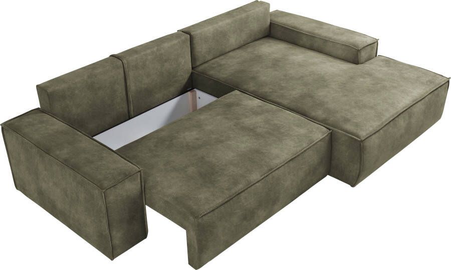 Home affaire Hoekbank SHERWOOD Schlafsofa 267 cm L-Form(ligoppervlak 210x136 cm) en bedkist ribfluweel vintage fluweel velour - Foto 8