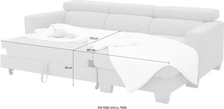 Home affaire Hoekbank Steve premium luxe tot 140 kg per zitting belastbaar incl. verstelbare hoofdsteun naar keuze met slaapfunctie en bedkist