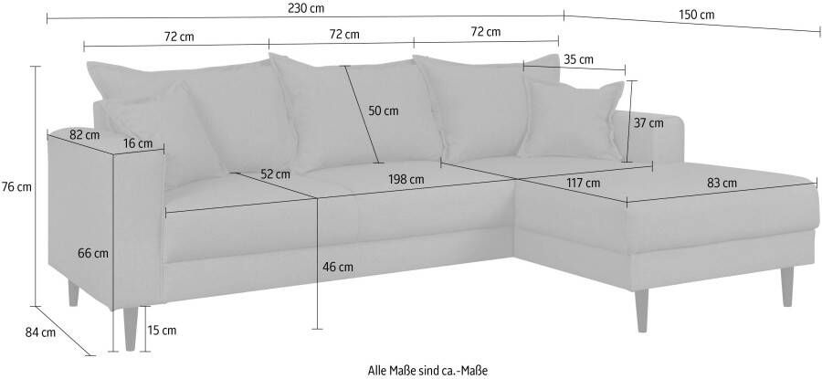 Home affaire Hoekbank VEYRAS L-Form hoog zitcomfort incl. 2 sierkussens met bies b d h: 230 150 76 cm - Foto 3