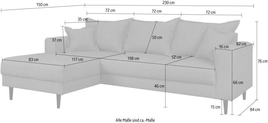 Home affaire Hoekbank VEYRAS L-vorm hoog zitcomfort incl. 2 sierkussens met bies b d h: 230 150 76 cm - Foto 3