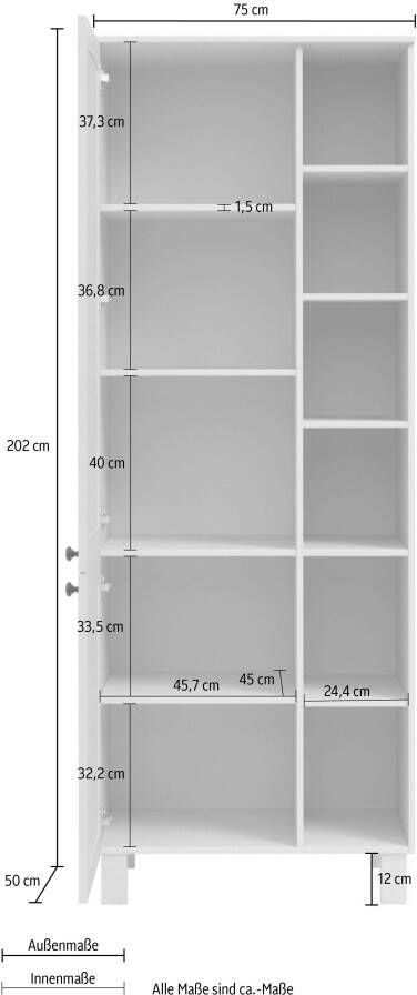 Kochstation Hoge kast KS-Osby Massief grenen breedte 75 cm 2 deuren 4 legplanken 6 open vakken (1 stuk) - Foto 7