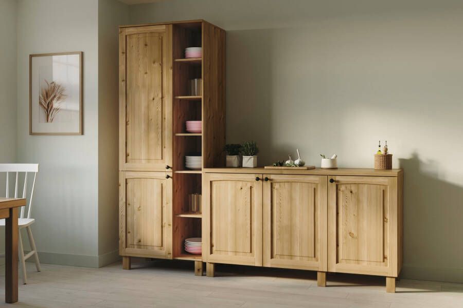 Kochstation Hoge kast KS-Osby Massief grenen breedte 75 cm 2 deuren 4 legplanken 6 open vakken (1 stuk) - Foto 5