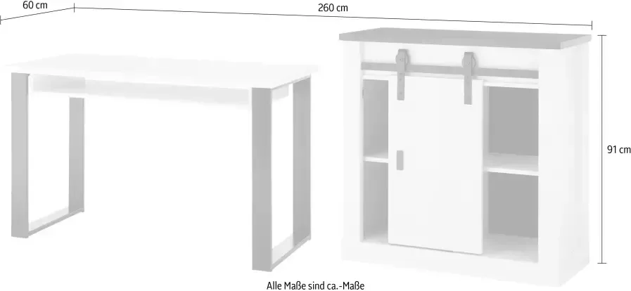 Home affaire Kastenset Sherwood Kantoormeubelenset met schuurdeurbeslag van metaal breedte ca. 220 cm (2-delig) - Foto 6