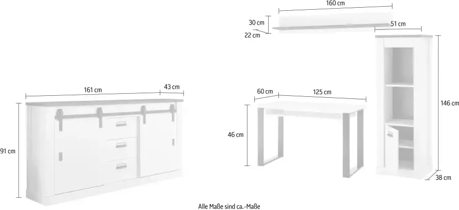 Home affaire Kastenset Sherwood Kantoormeubelenset in houtdecor met schuurdeurbeslag van metaal (4-delig) - Foto 7