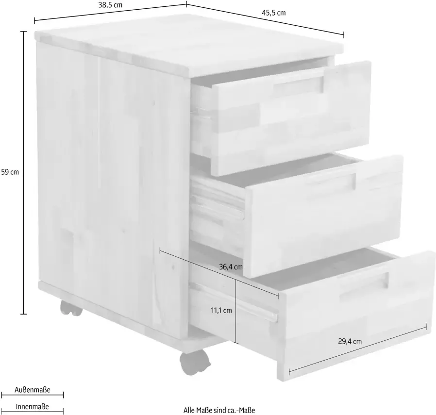 Home affaire Kastje op wieltjes Robi van massief geolied beuken met 3 laden breedte 38 5 cm - Foto 1