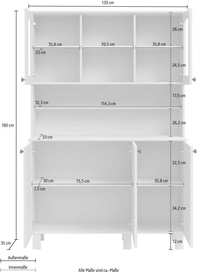 Kochstation Keukenbuffet KS-Osby Massief grenen breedte 120 cm 5 deuren (1 stuk) - Foto 5