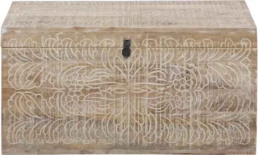 Home affaire Kisttafel Lavin Mangohout met decoratief houtsnijwerk met de hand gemaakt breedte 90 cm - Foto 8