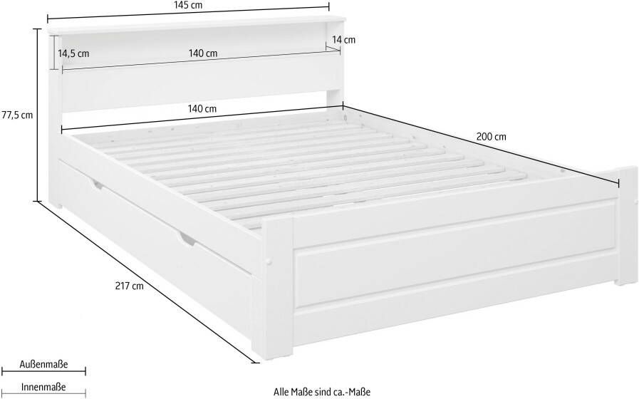 Home affaire Bed FLAVION Legplank in het hoofdeinde gecertificeerd massief hout cassette-look - Foto 2