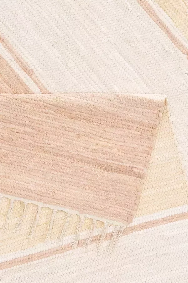 My home Vloerkleed MERLE Vlakweefsel omkeerbaar tapijt gestreept handgeweven met franjes loper - Foto 2