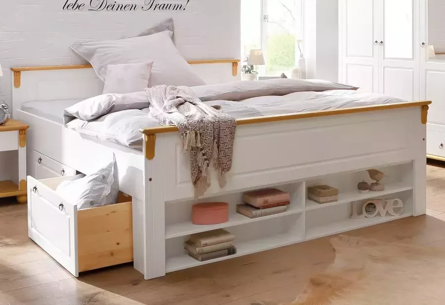 Home affaire Massief houten ledikant TESSIN FSC-gecertificeerd grenen Bed met opbergruimte INCLUSIEF oprolbare lattenbodem