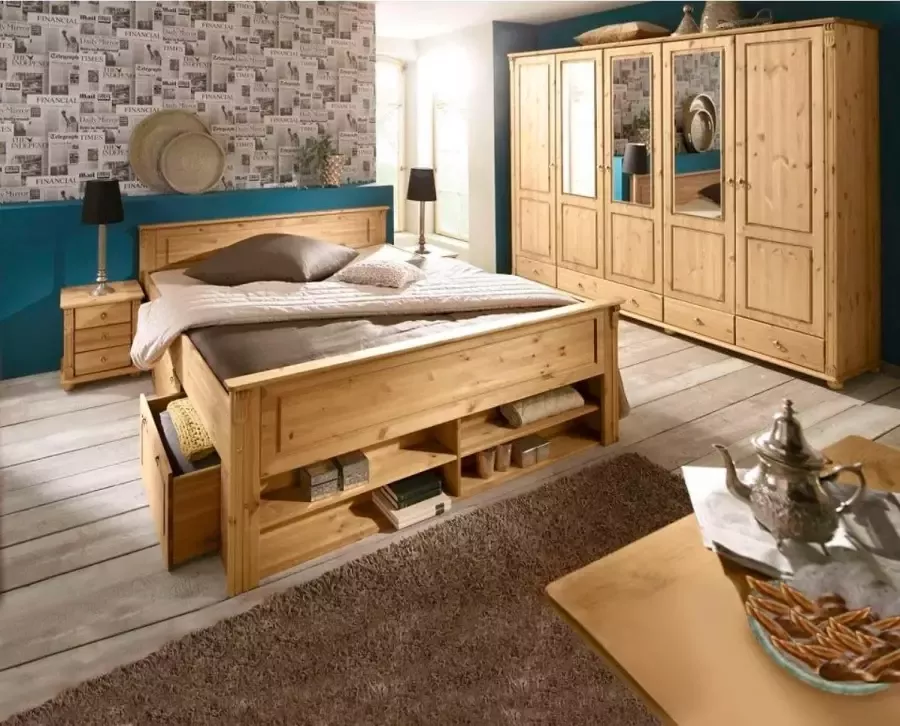 Home affaire Massief houten ledikant TESSIN FSC-gecertificeerd grenen Bed met opbergruimte INCLUSIEF oprolbare lattenbodem - Foto 1