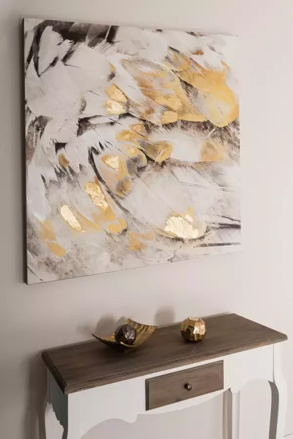 Home affaire Olieverfschilderij Veer goudkleurig Schilderij 100x100 cm woonkamer - Foto 4