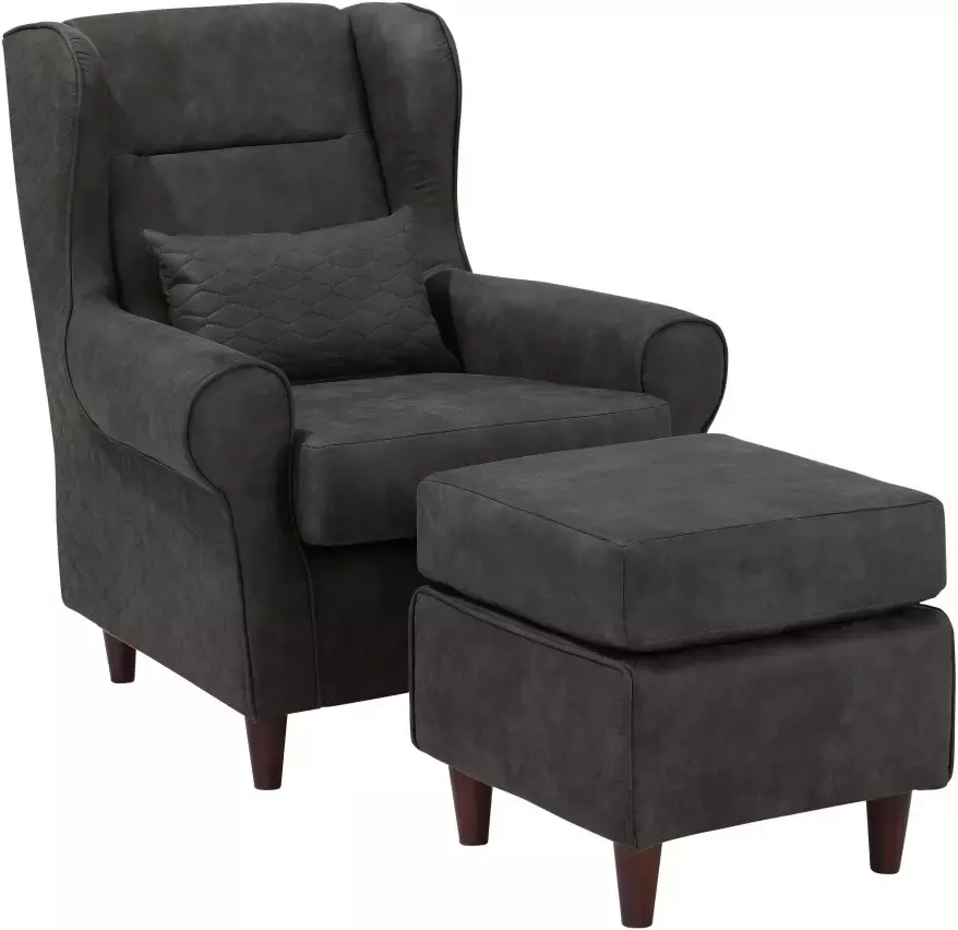 Home affaire Oorfauteuil Eric inclusief hocker in ruitstof of luxe-microvezel vintage-look - Foto 1