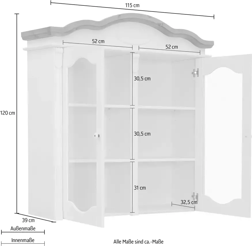 Home affaire Opzetkast TESSIN Vitrinekast breedte 115 cm van massief dennenhout FSC - Foto 2