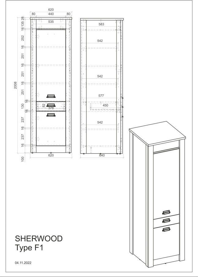 Home affaire Provisiekast Sherwood met apothekersgrepen van metaal diepte 64 cm - Foto 3