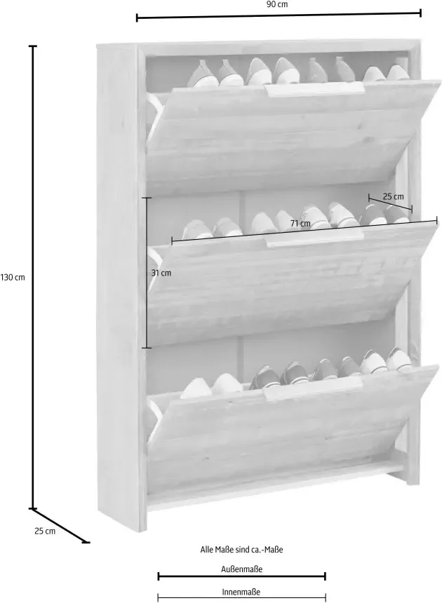 Home affaire Schoenenkast Auckland in rustieke look met 3 kleppen van massief hout hoogte 130 cm - Foto 1